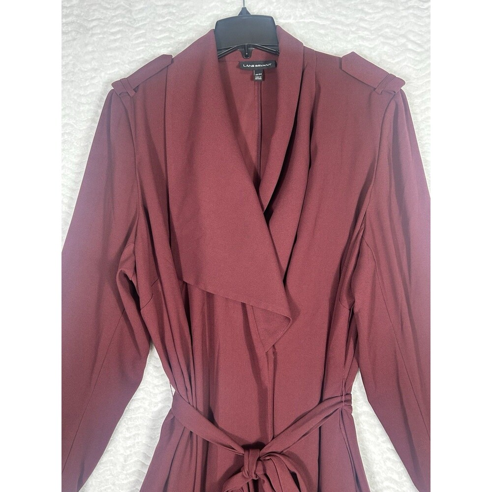 Lane Bryant Trench Coat Womens 22/24 Maroon Duster Light Weight‎ Officecore - Picture 3 of 9